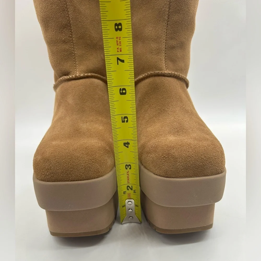UGG Tall Suede Platform Shearling Lined Chunky Heel Boots Brown Size 7.5